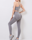 Woman Summer Seamless Fitness Peach Hip Yoga Pants Sports Vest Two-Piece Suit S-L