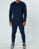 Hot New Men's Pullover Round Neck Long-Sleeved Sweater Two-Piece Suit Solid Color S-XXXL