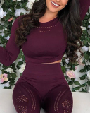 Woman Hollow Breathable Fitness Long-Sleeved Quick-Frying Umbilical Sportswear Tight-Fitting Thumb Hole Yoga Top S-L