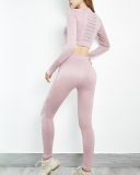 Woman Hollow Breathable Fitness Long-Sleeved Quick-Frying Umbilical Sportswear Tight-Fitting Thumb Hole Yoga Top S-L