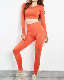 Woman Hollow Breathable Fitness Long-Sleeved Quick-Frying Umbilical Sportswear Tight-Fitting Thumb Hole Yoga Top S-L