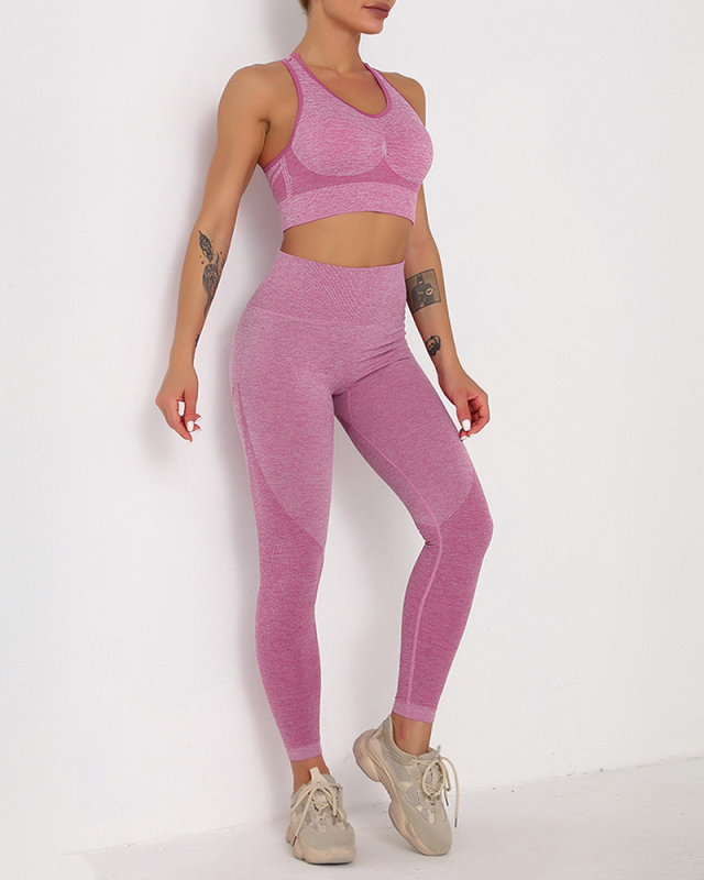 Seamless Knitted Sexy Sports Vest Hip-lifting Trousers Yoga Wear Fitness Suit Two-piece Yoga Set S-L