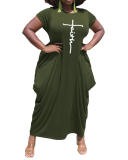 Women's Solid Color Round Neck Short Sleeve Irregular Hem Dress L-5XL