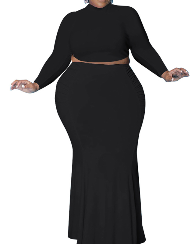 Woman Plus Size Sexy Waistless Solid Color Two-Piece Long Dress XL-4XL