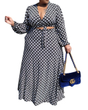 Women's Lace-up High-Waist Printing Long-Sleeved Plus Size Two-Piece Set XL-5XL