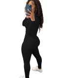 Solid Color Ribbing Long Sleeve Two-piece Leggings Suit Multi Color S-2XL