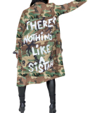 Ladies Fashion Long Casual Camouflage Print Patch Jacket S-XXXL