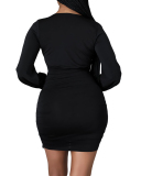 Fashion Ruched Solid Color Bodycon Mini Dresses Deep V Neck Sheath Dress Multi Color S-XL