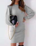 Lady Solid Color Long Sleeve Slim Casual One Piece Dress S-3XL