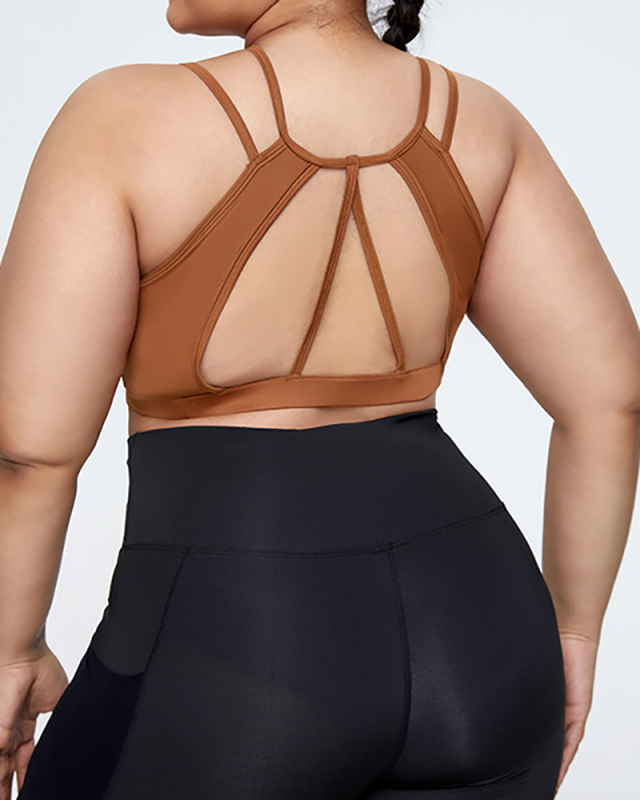 Plus Size New Back Cross Double Shoulder Strap Sports Yoga Underwear Solid Colo L-4XL