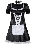 Sexy Maid Costume Cosplay Cross Strappy Colorblock Dress (No Inclulding Sock) M-3XL