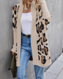 Lady Leopard Printing Cardigan Sweater Khaki Gray Apricot S-XL