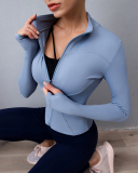 New Stand-Up Collar Zipper Sports Top Tight-Fitting Sexy Workout LongSleeved Yoga Suit Jacket S-XL