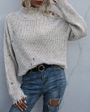 Women Long Sleeve High Neck Hollow Out Shoulder Fashion Knitting Sweater Black Beige Wine Red Deep Grey S-L
