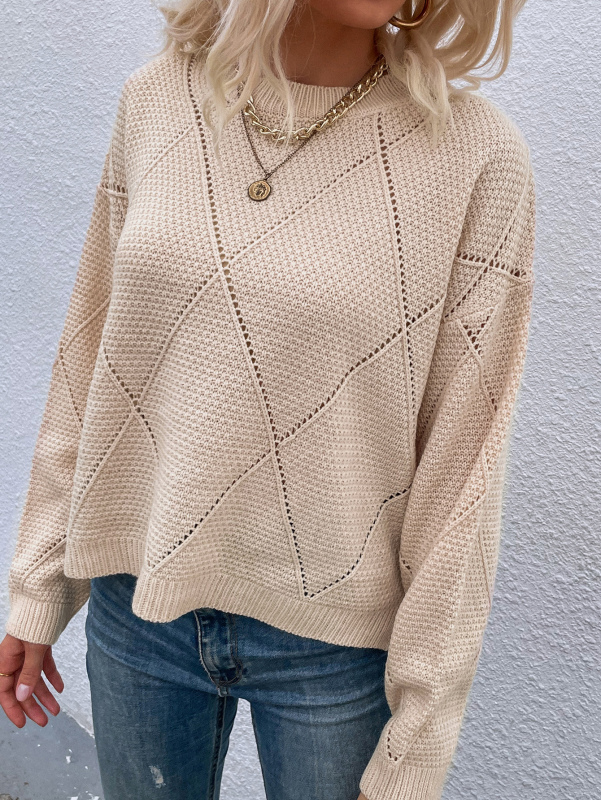 Casual Lady Fashion Crewneck Long Sleeve Apricto Sweater
