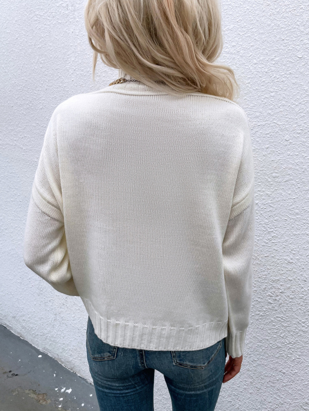 Women Basic Mock Neck Long Sleeve White Sweater