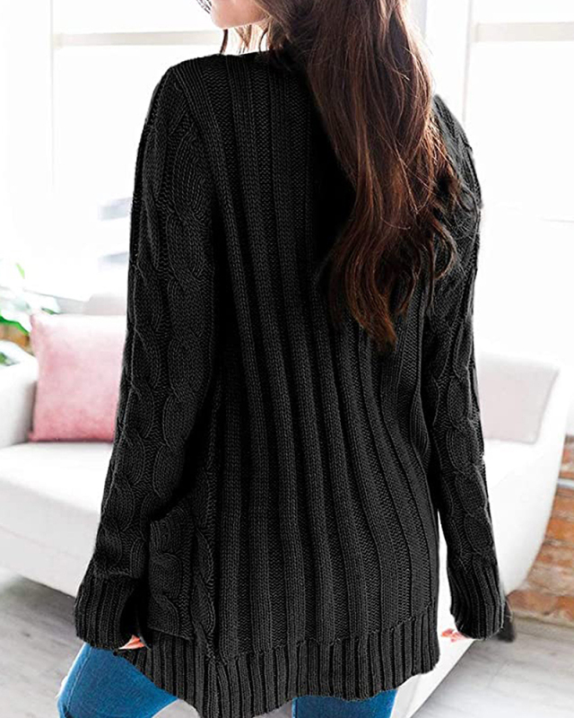 Women Trendy Solid Color V-neck Long Sleeve Sweater Cardigans S-XL