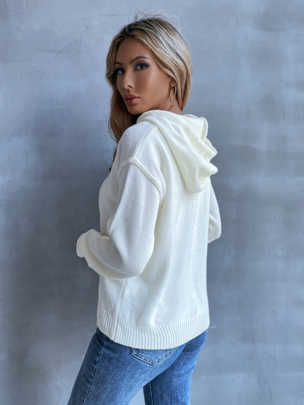 Women Basic Solid Color Hoodies Long Sleeve White Pullover Sweater