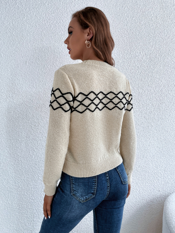Women Fashion Crewneck Long Sleeve Beige Sweater