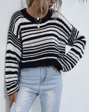 Round Neck Long-Sleeved Bottoming Sweater Short Striped Sweater S-L