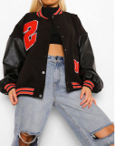 Baseball Bomber Jacket Women Hip Hop Letter Patchwork PU Leather Streetwear Autumn College Oversized Coats Varsity Jackets