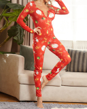 Women Long Sleeve House Wear Christmas Jumpsuit Red S-5XL