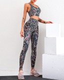 New Serpentine Printed Yoga Sexy Beauty Back High Waist Pants Two-Piece Suit S-XL