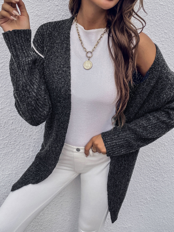 Women Trendy Solid Color V-neck Long Sleeve Black Sweater Cardigans