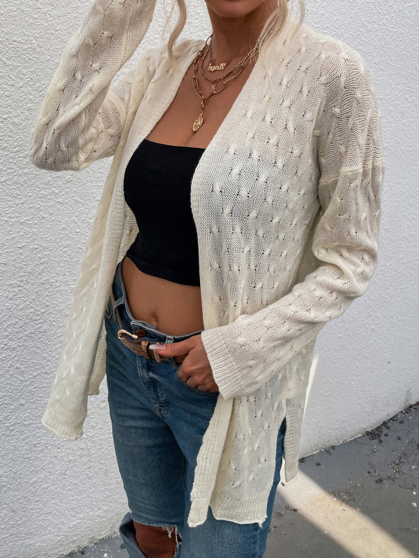 Women Trendy Solid Color V-neck Long Sleeve White Sweater Cardigans