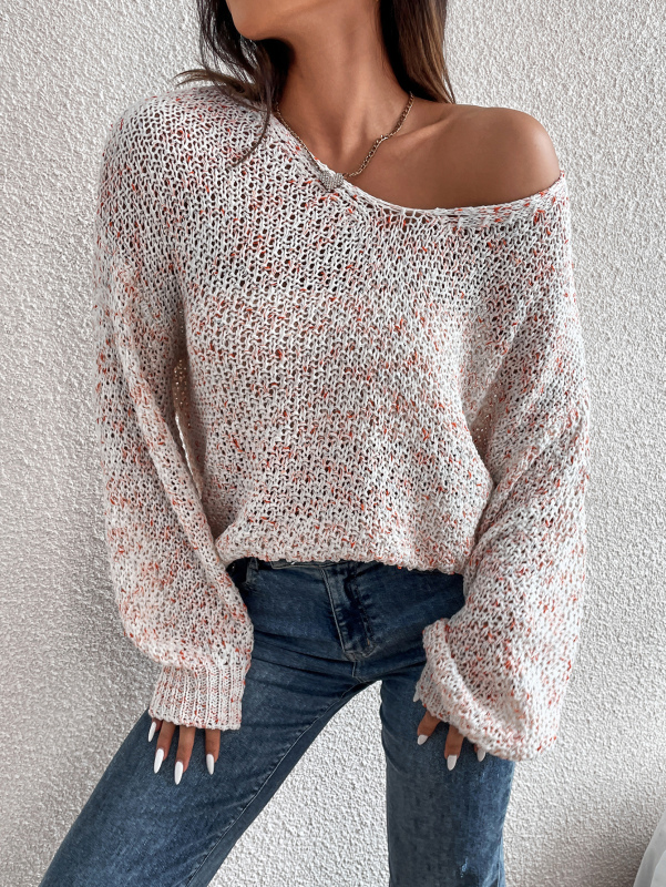 Lady Solid Color Fashion V-Neck Long Sleeve Sweater