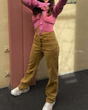 Women Solid Color Irregular Lapel Long Sleeve Tops Pink S-L