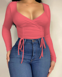 Women's Solid Color All-Match Long-Sleeved T-shirt Bottoming Shirt S-XL