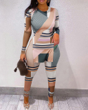 Fashion Casual Women's Clothing New Gradient Color Split Letter Printing Suit S-2XL