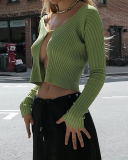 New Women's Longsleeved Half-Open Collar Fashion Cardigan Slim Sexy Knit Sweater S-XL