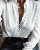 Women New Irregular Solid Color V-neck Long Sleeve Buttons Blouses White Black Yellow Grey Royal Blue S-5XL