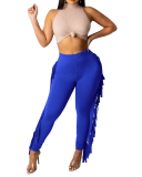 Ladies Fashion New Sexy Tassel Solid Color Casual Trousers S-XXL