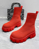 Lady Solid Color Winter Woven Boots Shoes Red Green Black Purple Apricot Coffee 35-43
