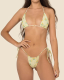 Sexy Halter Neck Florals Solid Colorful Tie Side String Two-piece Swimsuit S-L