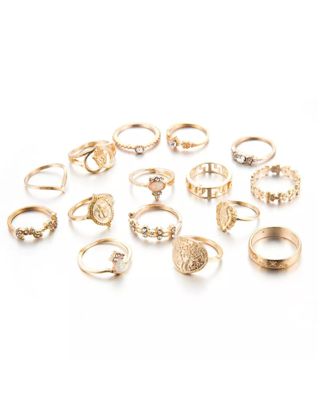 Vintage Geometric 15 Piece Ring Set