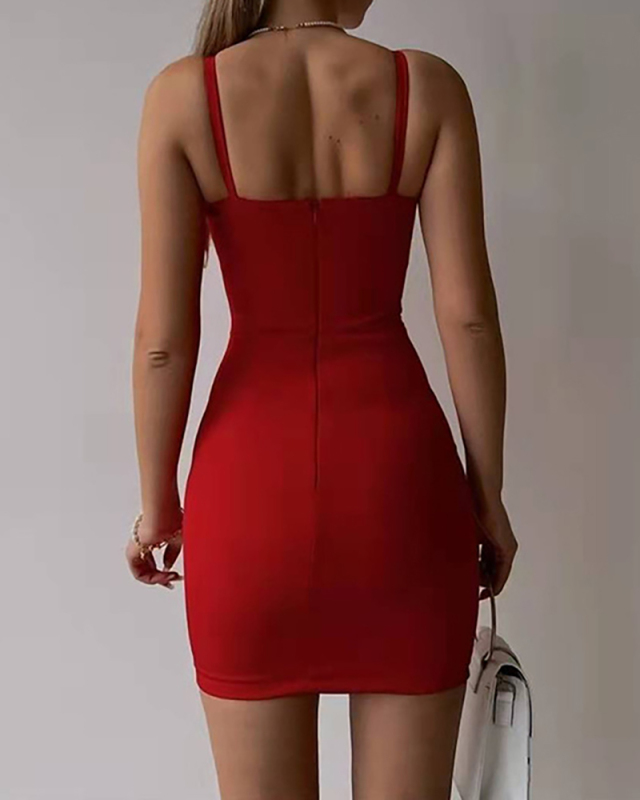 Lady Mesh See Through Sling One Piece Dress Red Black S-L