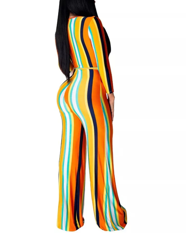 Colorful Stripe V-Neck Jumpsuit