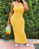 Summer Hot Sale Women Solid Color Sleeveless Slim Long Maxi Dresses Casual Dresses Pink Yellow Light Green Red S-2XL