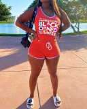 Fashion Print Women Sleeveless Vest Slim Tight Sport Wear Rompers Black Orange Blue S-2XL