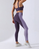 New Contrast Color Stitching Fitness Suit Long Sleeve Yoga Suit Sports Fitness Suit Two Piece Set S-XL