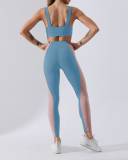 New Contrast Color Stitching Fitness Suit Long Sleeve Yoga Suit Sports Fitness Suit Two Piece Set S-XL