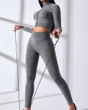 Women's Sportswear Tops Yoga Zipper Tight Long Sleeves High Waist Sports Fitness Suits S-XL