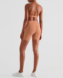 Yoga Clothing Set Nude Haltering Beautiful Back  Solid Color Yoga Shorts Set 4-8