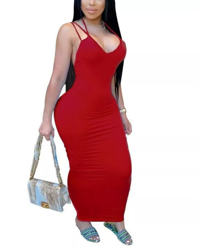 High Stretch Backless Dress With Tight Straps Casual Dresses