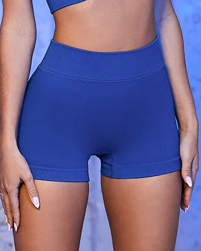 Spring New Sports Seamless Yoga Clothes Women's Fitness Shorts Solid Color S-L