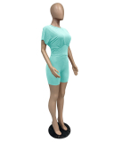 Women Short Sleeve Solid Color Casual Short Sets Two Pieces Outfit Green Blue Black Yellow Red White Pink S-2XL